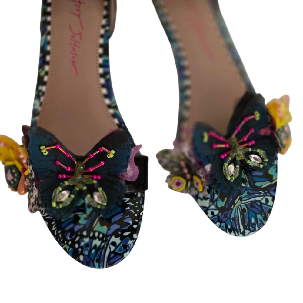 NEW Betsey Johnson Pippy Black and Multicolor Butterflies Low Heels - Picture 4 of 7